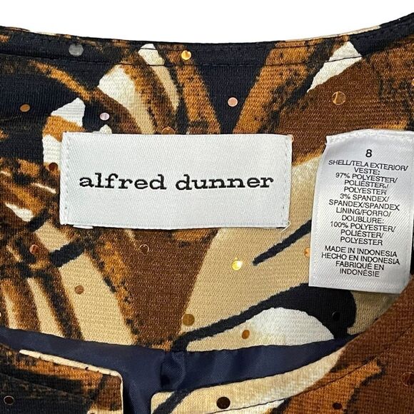 Alfred Dunner Open Blazer Brown Cream Abstract Floral Metallic Jacket Women's 8 - Picture 4 of 9